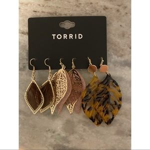 3 Pairs of gold/pattern Dangle Earrings